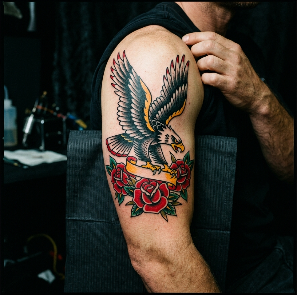 Traditional Oldschool Eagle & Rose